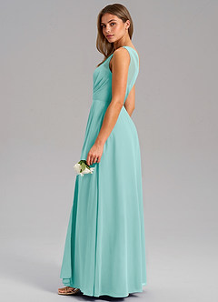 Azazie Phaedra Bridesmaid Dresses Aqua A-Line One Shoulder Chiffon Dress image14