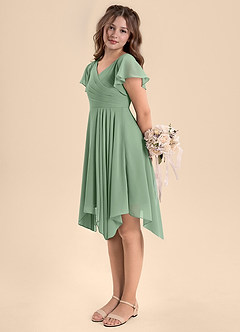 Azazie Janeaurelia Junior Matcha A-Line Pleated Chiffon Dress image5