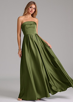 Azazie Lucienne Bridesmaid Dresses Olive A-Line Strapless Stretch Satin Convertible Dress image8