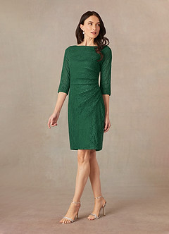 Azazie Lola Mother of the Bride Dresses Dark Green Sheath Lace Dress image2