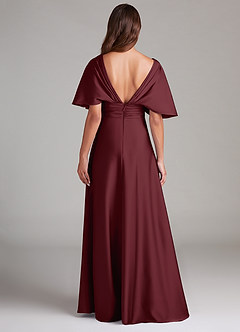 Azazie Pamela Bridesmaid Dresses Cabernet A-Line Pleated Stretch Satin Dress image2