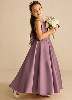 Azazie Pipsy Flower Girl Dresses Vintage Mauve A-Line Bow Matte Satin Dress image3
