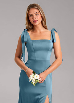 Azazie Frostine Bridesmaid Dresses Bermuda A-Line Bow Stretch Satin Dress image4