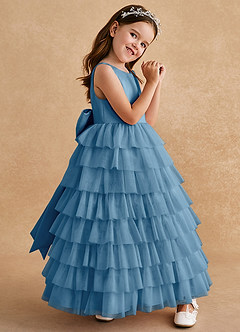 Azazie Twinkle Toes vestidos de niña de las flores Vestido de Azul Acero de Tul de Corte En A con Lazo image3
