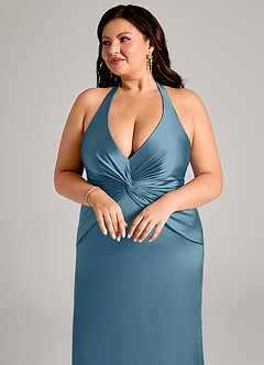 Azazie Valerie Vestidos de damas de honor Vestido de Bermudas de Satén Elástico de Corte Sirena con Plisado image13