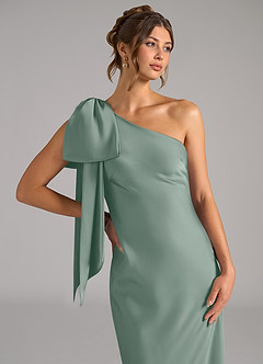 Azazie Capri Bridesmaid Dresses Silver Sage Mermaid One Shoulder Stretch Satin Dress image5