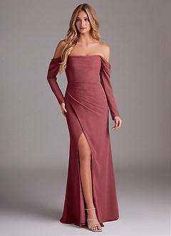 Azazie Hallie Bridesmaid Dresses Merlot Mermaid Long Sleeve Chiffon Dress image1