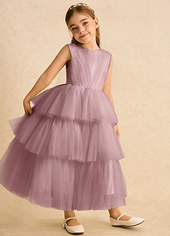 Azazie Marshmallow Flower Girl Dresses Dusty Rose Ball-Gown Bow Tulle Dress image4