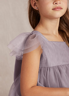 Azazie Kalio Flower Girl Dresses Dusk A-Line with Sleeves Tulle Dress image3