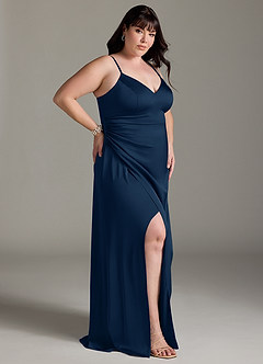 Azazie Marchella Brautjungfernkleider A-Linie Korsett Stretch-Satin Kleid Dunkelmarine image9