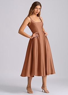 Azazie Amalie Brautjungfernkleider A-Linie Plissee Stretch-Satin Kleid Bronzer image4