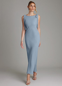 Azazie Luddie Bridesmaid Dresses Dusty Blue Mermaid Bow Chiffon Dress image4