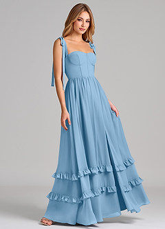 Azazie Anastacia Final Sale Steel Blue A-Line Sweetheart Neckline Chiffon Dress image4