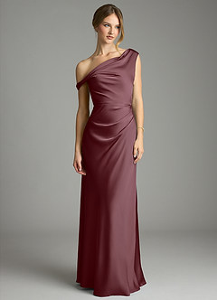 Azazie Emerson Bridesmaid Dresses Sangria Mermaid Off the Shoulder Stretch Satin Dress image4