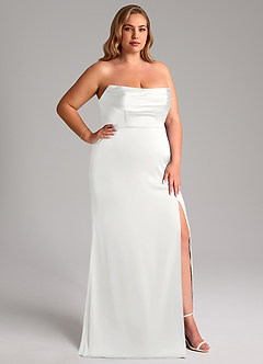 Azazie Saige Bridesmaid Dresses White Sheath Off the Shoulder Stretch Satin Dress image17