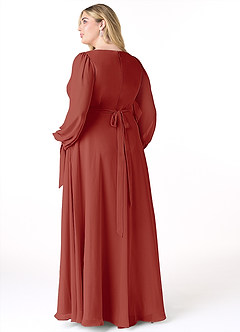 Azazie Leonia Abiti da Damigella Abito A-Line in Chiffon Manica Lunga Terracotta image9
