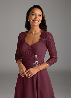 Azazie Devereaux Mother of the Bride Dresses Cabernet A-Line Lace Chiffon Dress image4