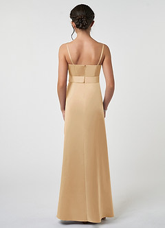 Azazie Anina Junior Gold A-Line Bow Stretch Satin Dress image2