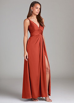 Azazie Maren Allure Bridesmaid Dresses Rust A-Line Lace Stretch Satin Dress image4