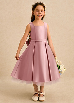 Azazie Josie Flower Girl Dresses Dusty Rose A-Line Pleated Matte Satin Dress image3