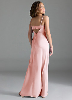 Azazie Leonis Junior Blushing Pink A-Line Pleated Stretch Satin Dress image5