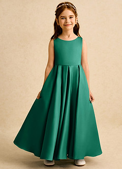 Azazie Pepper Robe Demoiselle D'honneur Fillette Robe Trapèze en Mat Satiné Plissée émeraude image4