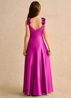 Azazie Rosita Girls Formal Robe Demoiselle D'honneur Fillette Robe Trapèze en Mat Satiné Plissée Fuchsia image4