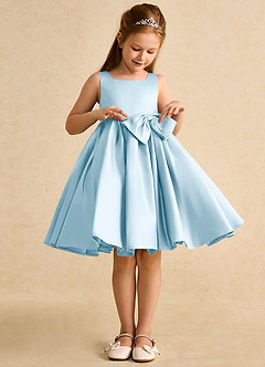 Azazie Jessie vestidos de niña de las flores Vestido de Azul Cielo de Satin Mate de Corte En A con Lazo image5