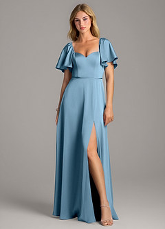 Azazie Chloe Bridesmaid Dresses Steel Blue A-Line Sweetheart Neckline Stretch Satin Dress image4