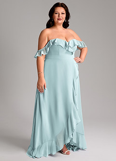 Azazie Lyra Vestidos de madrinha de casamento Vestido Névoa de Chiffon de Linha A com Conversível image13