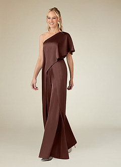 Azazie Hagretta Mother of the Bride Dresses Espresso Jumpsuit/Pantsuit Stretch Satin Dress image4