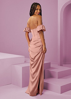 Barbie ♥ Azazie Brudtärnklänningar Klänning av Tubklänning i Stretch Satin Av axeln Rosett Konvertibel image2