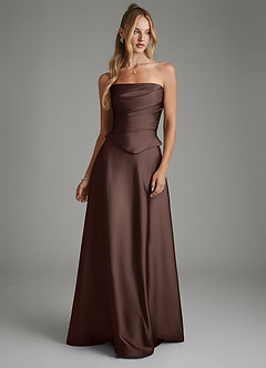 Azazie Amina Bridesmaid Dresses Ganache A-Line Corset Stretch Satin Dress image5