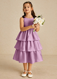 Azazie Margery Blumenmädchenkleider A-Linie Schleifen Stretch-Satin Kleid Blauregen image2