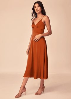 Azazie Dottie Brautjungfernkleider A-Linie Stretch-Satin Kleid Gebranntes Orange image4
