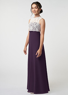Azazie Rana Junior Plum A-Line Lace Chiffon Dress image3