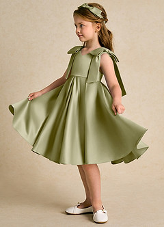 Azazie Guppie Flower Girl Dresses Moss Green Ball-Gown Pleated Matte Satin Dress image4