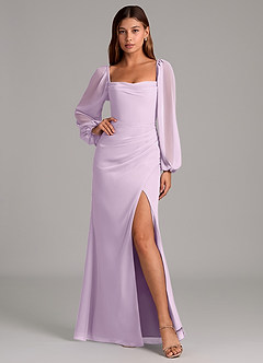 Azazie Brixley Bridesmaid Dresses Frosted Lilac Mermaid Long Sleeve Chiffon Dress image6