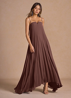 Nahla Mocha Coco Allover Pleated Maxi Dress | Azazie