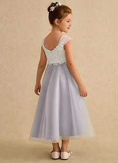 Azazie Momo Flower Girl Dresses Ivory Dusty Rose A-Line Lace Dress image2