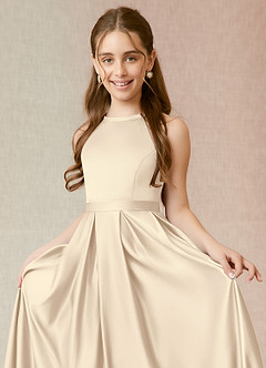Azazie Arianthe A-Line Matte Satin Floor-Length Junior Bridesmaid Dress with Pockets image5