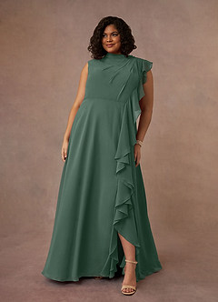 Azazie Narine Mère de la mariée Robes Robe Trapèze en Mousseline de soie Encolure haute plissée Mousse De Mer image7