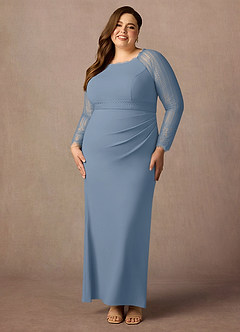 Azazie Peggy vestidos de madre de la novia Vestido de Azul Polvoriento de Encaje de Recto image7