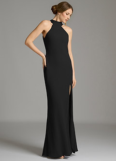 Azazie Cairo Probar vestidos en casa Vestido de Negro de Gasa de Corte Sirena con Plisado image4