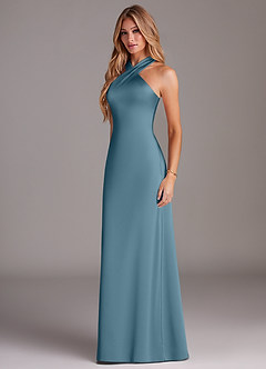 Azazie Doretta Brautjungfernkleider Meerjungfrau-Linie Plissee Stretch-Satin Kleid Bermudablau image4