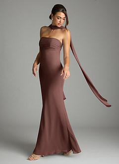 Azazie Saylor Brudtärnklänningar Klä av Sjöjungfru i Chiffong Axelbandslös Espresso image8