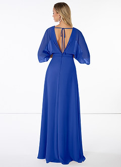 Azazie Rebecca Bridesmaid Dresses A-Line V-Neck Long Sleeve Chiffon Floor-Length Dress image2