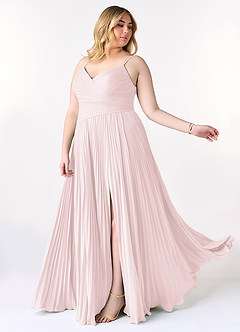 Azazie Vini Bridesmaid Dresses Blushing Pink A-Line V-Neck Pleated Chiffon Dress image10