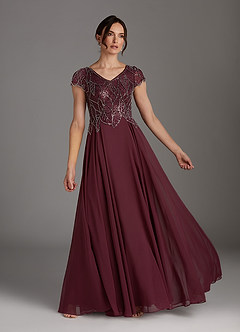 Azazie Eleanor vestidos de madre de la novia Vestido de Cabernet de Gasa de Corte En A con Lentejuela image3