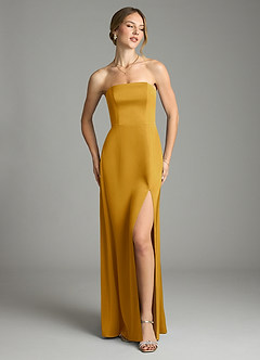 Azazie Wren Bridesmaid Dresses Butterscotch A-Line Strapless Stretch Satin Convertible Dress image2